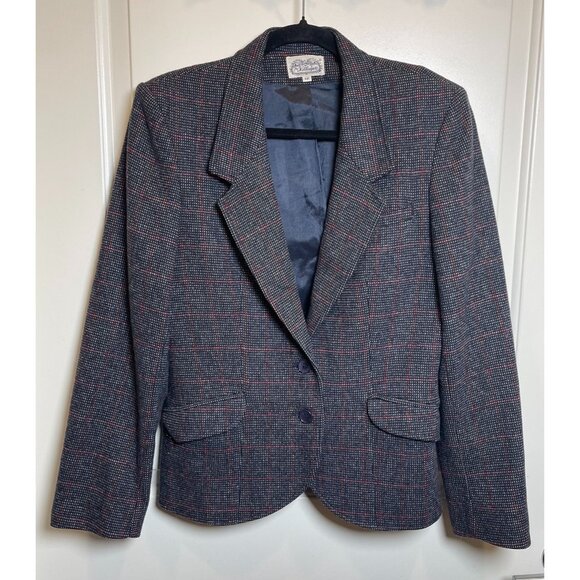 The Villager Womens Gray/Red Plaid Wool Blazer Jacket Sz 12 Classic-Sophisticate - Picture 1 of 9